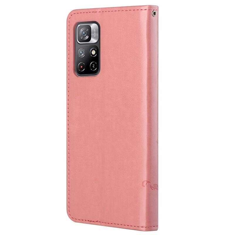 Pillangók PU bőr pénztárca tok Xiaomi Poco M4 Pro 5G/Redmi Note 11S 5G - rózsaszínű