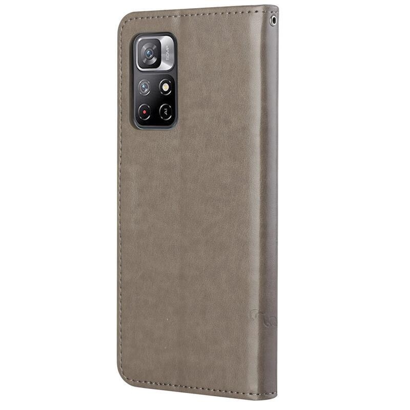 Pillangók PU bőr pénztárca tok Xiaomi Poco M4 Pro 5G/Redmi Note 11S 5G - szürke