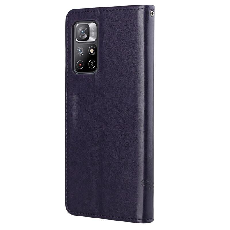 Pillangók PU bőr pénztárca tok Xiaomi Poco M4 Pro 5G/Redmi Note 11S 5G - sötét lila
