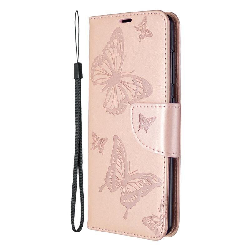 Pillangó könyv tok Samsung Galaxy A41-hez - rózsaarany