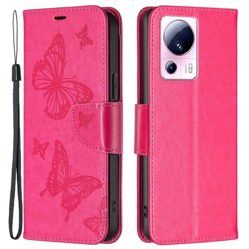 Pillangó könyv tok Xiaomi 13 Lite-hoz - rózsaszínű