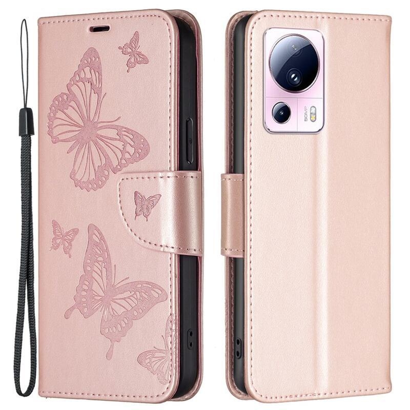 Pillangó könyv tok Xiaomi 13 Lite-hoz - rózsaarany