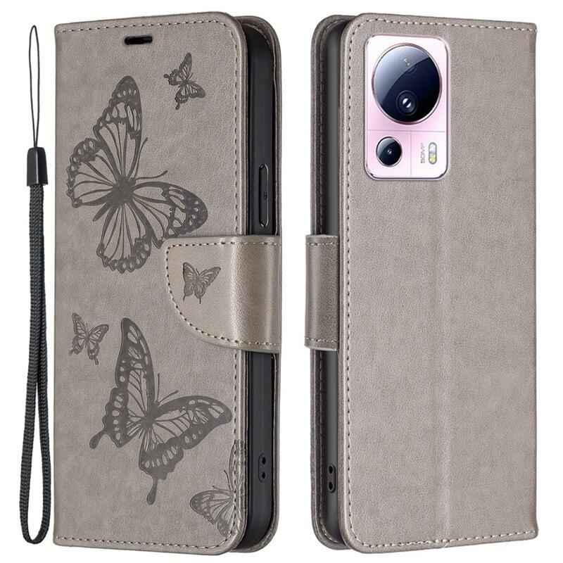Pillangó könyv tok Xiaomi 13 Lite-hoz - szürke