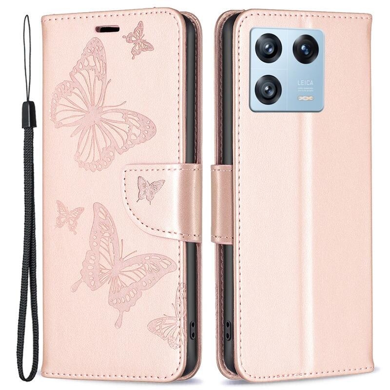 Pillangó könyv tok Xiaomi 13 Pro-hoz - rózsaarany