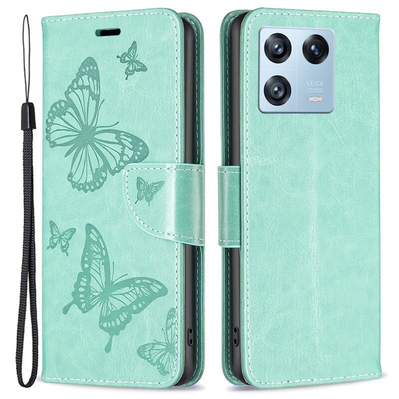 Pillangó könyv tok a Xiaomi 13 Pro-hoz - zöld