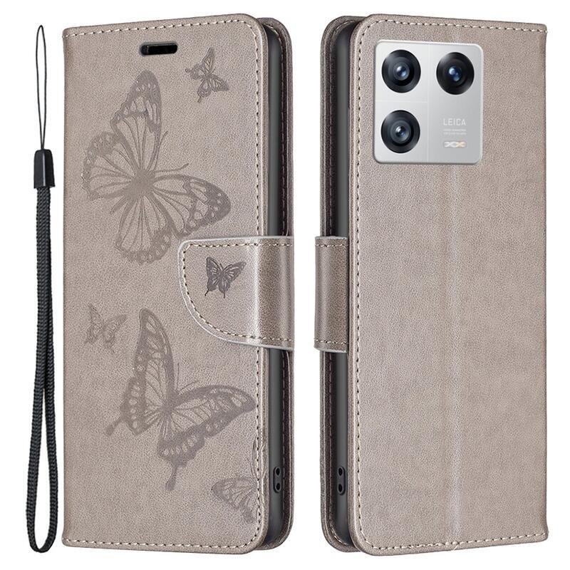 Pillangó könyv tok Xiaomi 13-hoz - szürke