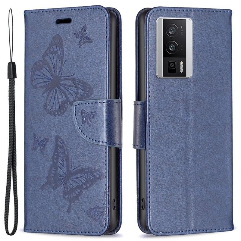 Pillangó könyv tok a Xiaomi Poco F5 Pro-hoz - sötétkék