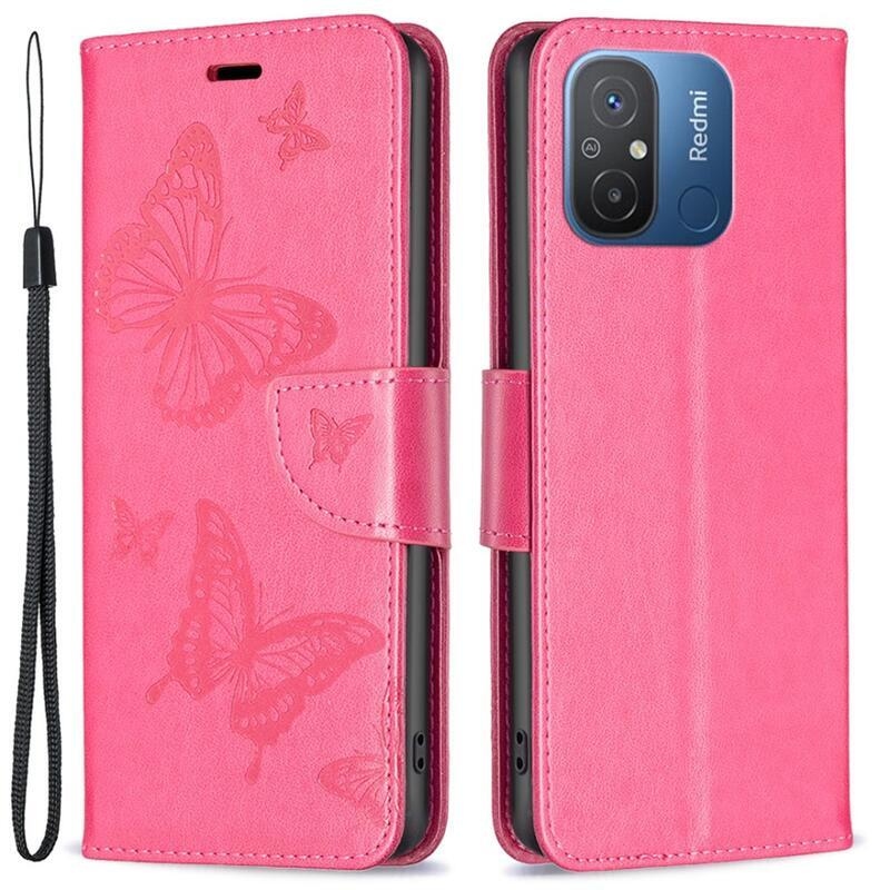 Pillangó könyv tok a Xiaomi Redmi 12C-hez - rózsaszínű