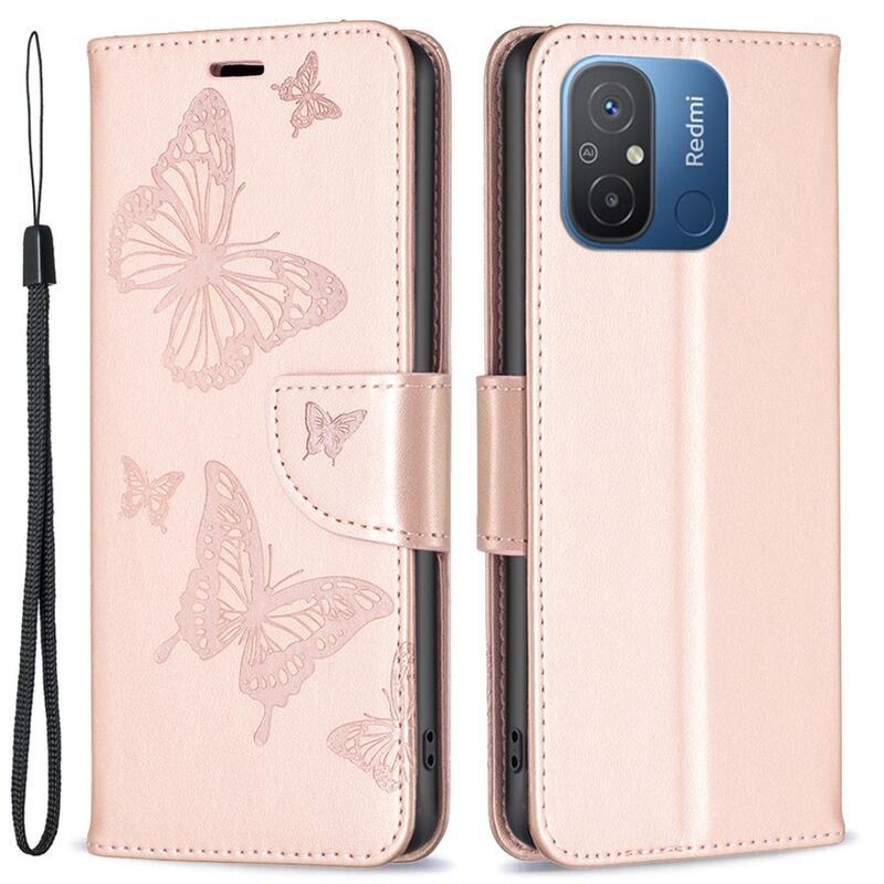 Pillangó könyv tok Xiaomi Redmi 12C-hez - rózsa arany