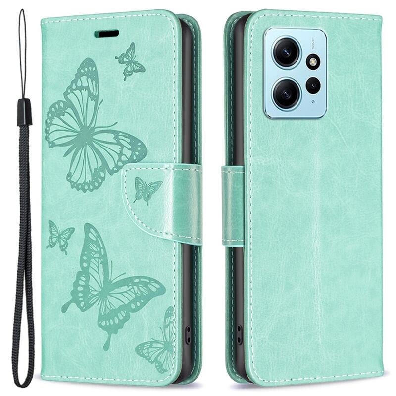 Pillangó könyv tok a Xiaomi Redmi Note 12 4G-hez - teáskék színű