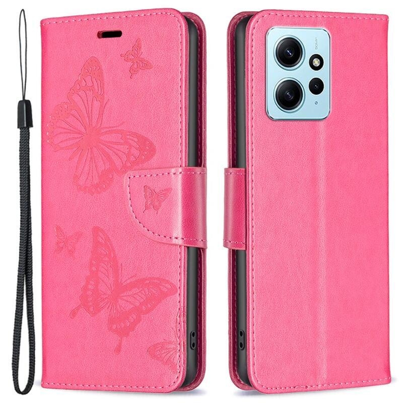 Pillangó könyv tok a Xiaomi Redmi Note 12 4G-hez - rózsaszínű
