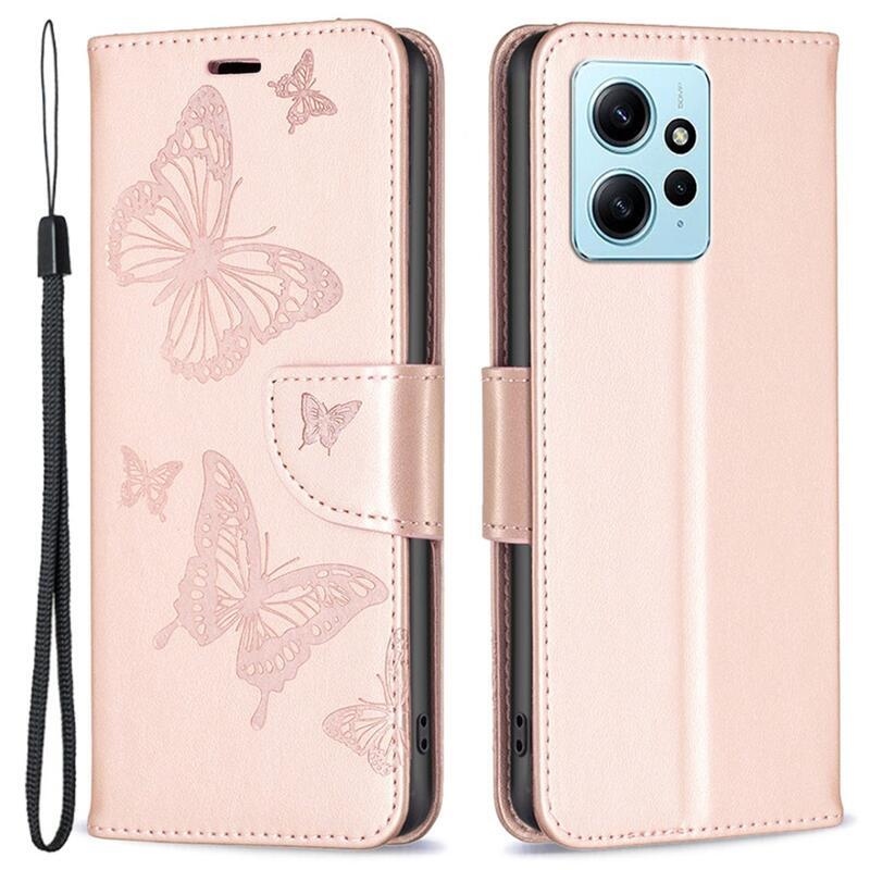 Pillangó könyv tok Xiaomi Redmi Note 12 4G - rózsaarany színben