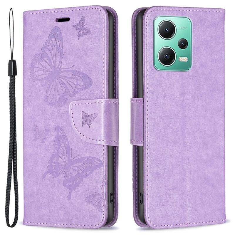 Pillangó könyv tok a Xiaomi Redmi Note 12 5G/Poco X5 5G számára - lila