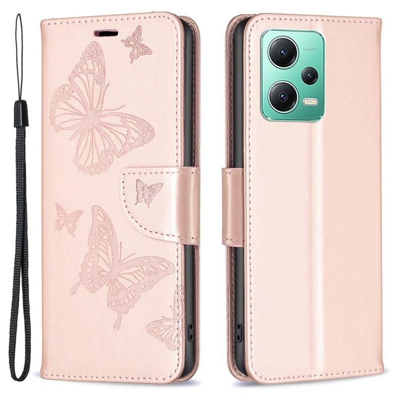 Pillangó könyv tok Xiaomi Redmi Note 12 5G/Poco X5 5G - rózsa arany