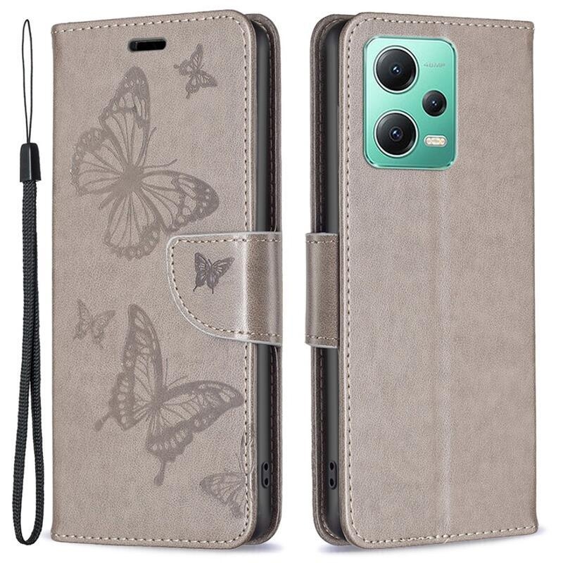 Pillangó könyv tok a Xiaomi Redmi Note 12 5G/Poco X5 5G számára - szürke