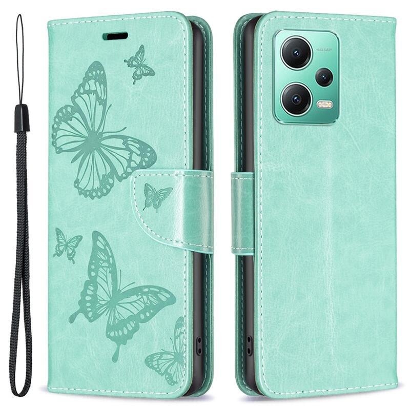 Pillangó könyv tok a Xiaomi Redmi Note 12 5G/Poco X5 5G számára - zöld