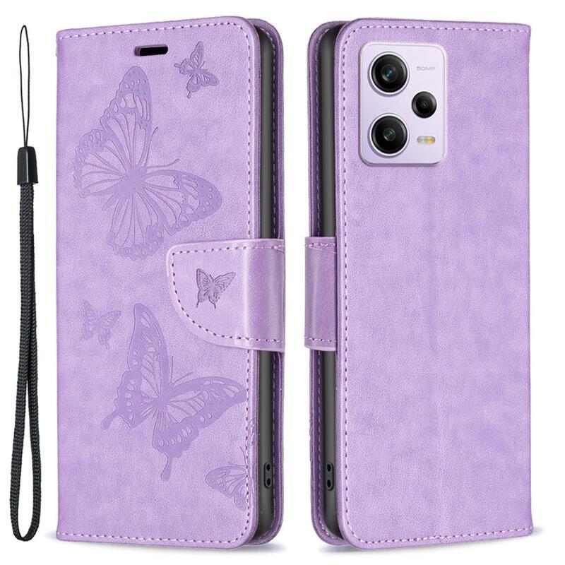 Pillangó könyv tok a Xiaomi Redmi Note 12 Pro 5G/Poco X5 Pro 5G számára - lila