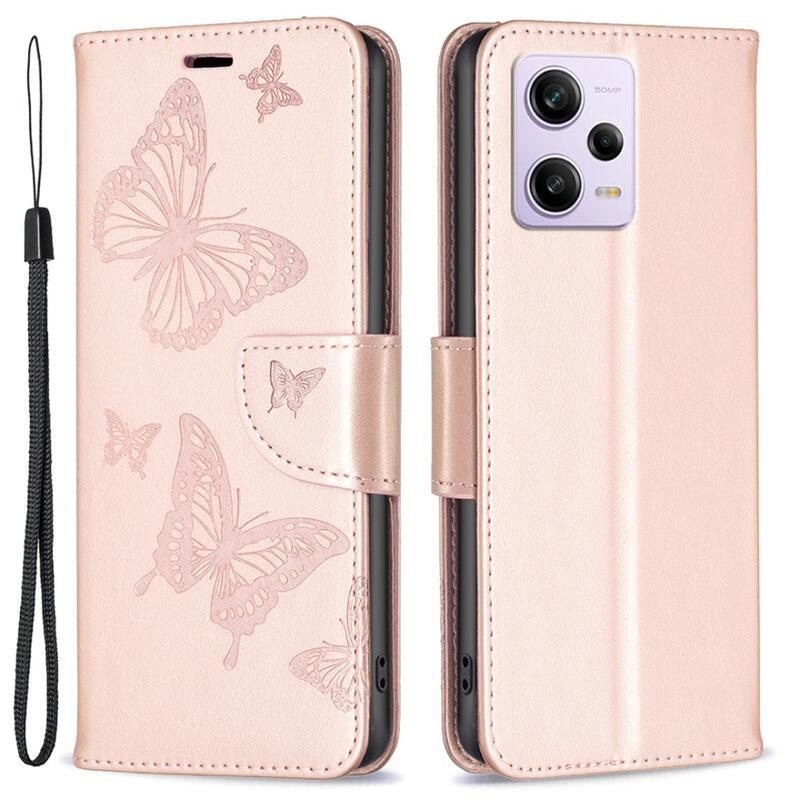 Pillangó könyv tok Xiaomi Redmi Note 12 Pro 5G/Poco X5 Pro 5G - rózsa arany