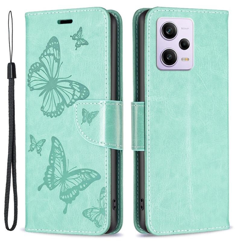 Pillangó könyv tok a Xiaomi Redmi Note 12 Pro 5G/Poco X5 Pro 5G számára - zöld