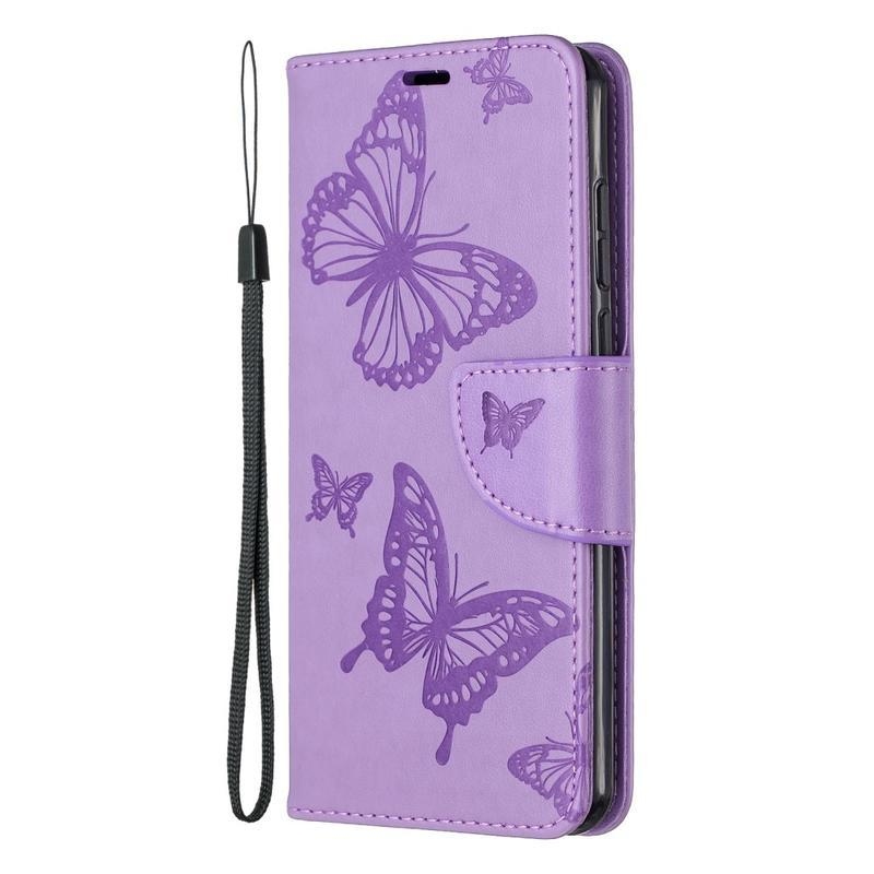Pillangó PU bőr pénztárca tok a Huawei P40-hez - lila