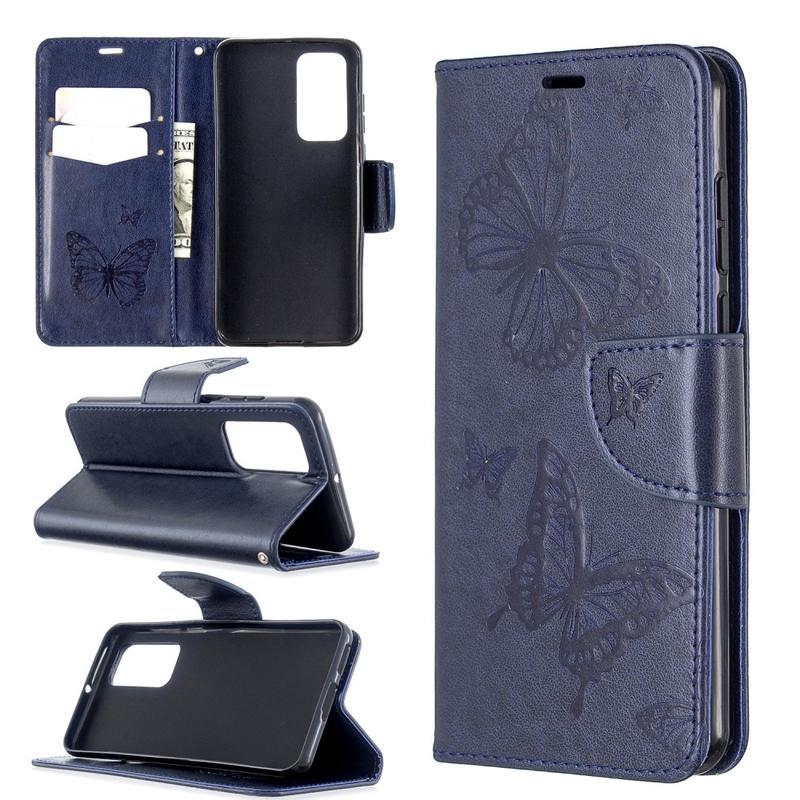 Pillangó PU bőr pénztárca tok a Huawei P40-hez - kék