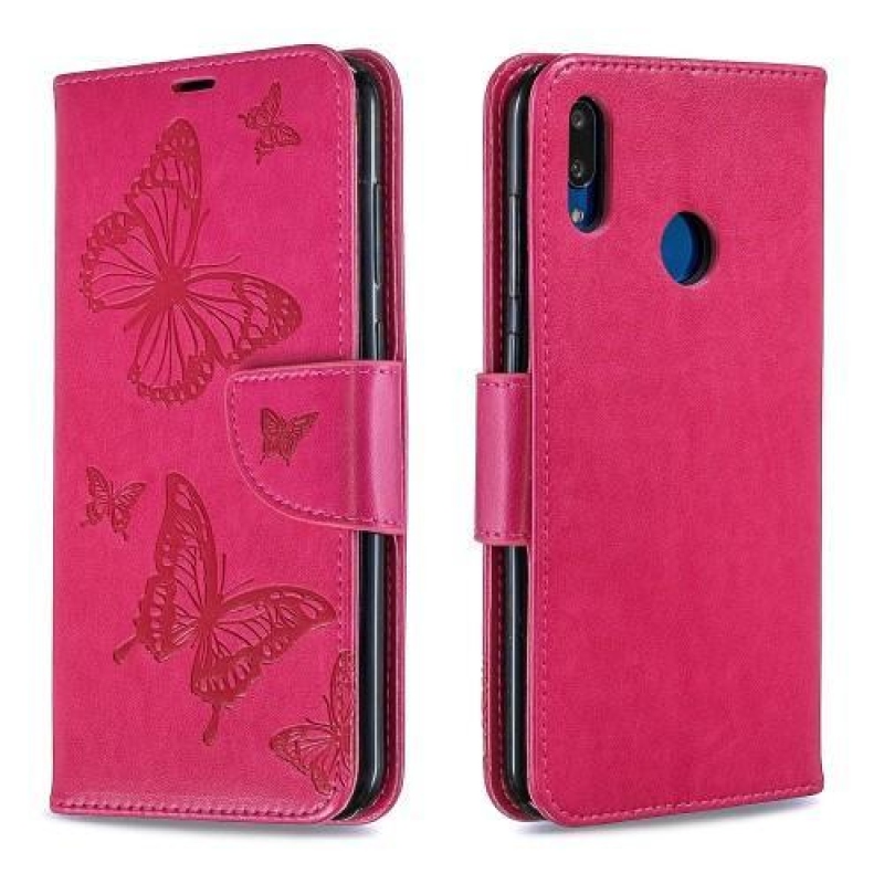 Pillangó PU bőr pénztárca tok Huawei Y7 (2019) - rózsa