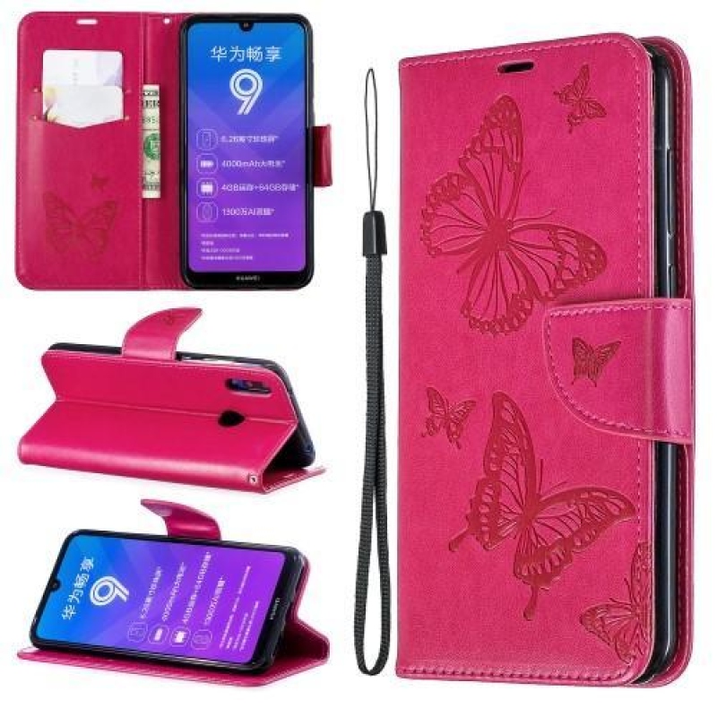 Pillangó PU bőr pénztárca tok Huawei Y7 (2019) - rózsa