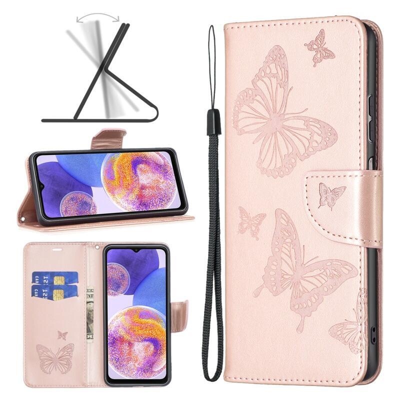 Pillangó PU bőr pénztárca tok Samsung Galaxy A23 4G/5G - rózsa arany