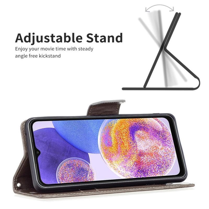 Pillangó PU bőr pénztárca tok Samsung Galaxy A23 4G/5G - szürke