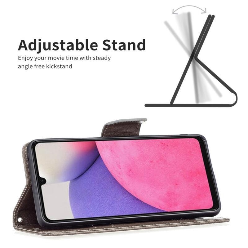 Pillangó PU bőr pénztárca tok Samsung Galaxy A33 5G-hez - szürke