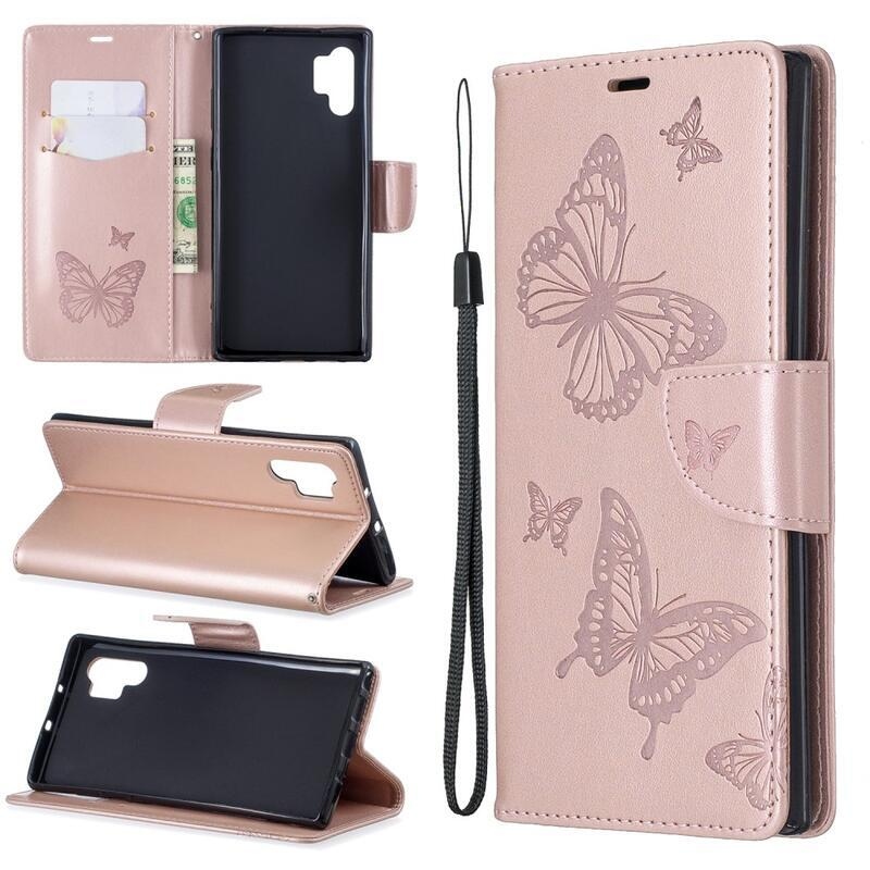 Pillangó PU bőr pénztárca tok Samsung Galaxy Note 10 Plus-hoz - rózsaarany színű
