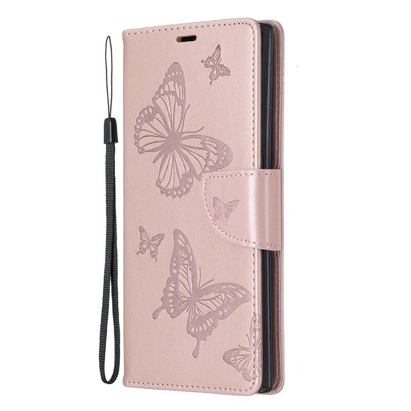 Pillangó PU bőr pénztárca tok Samsung Galaxy Note 10 Plus-hoz - rózsaarany színű