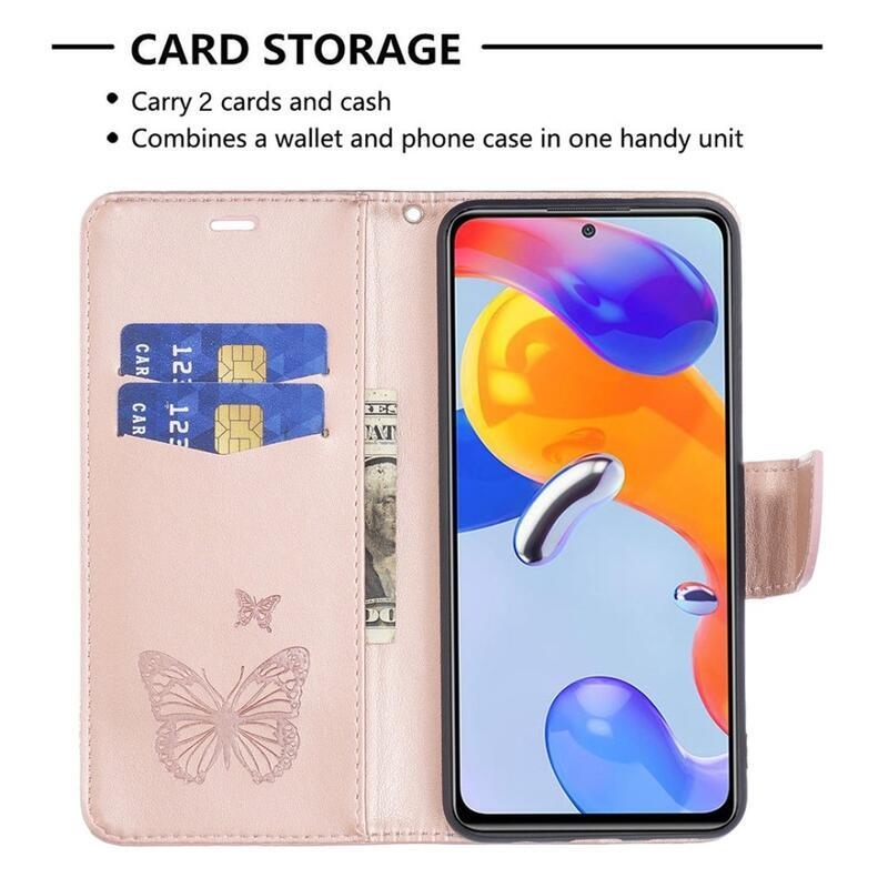 Pillangó PU bőr pénztárca tok Xiaomi Poco M4 Pro 4G - rózsa arany
