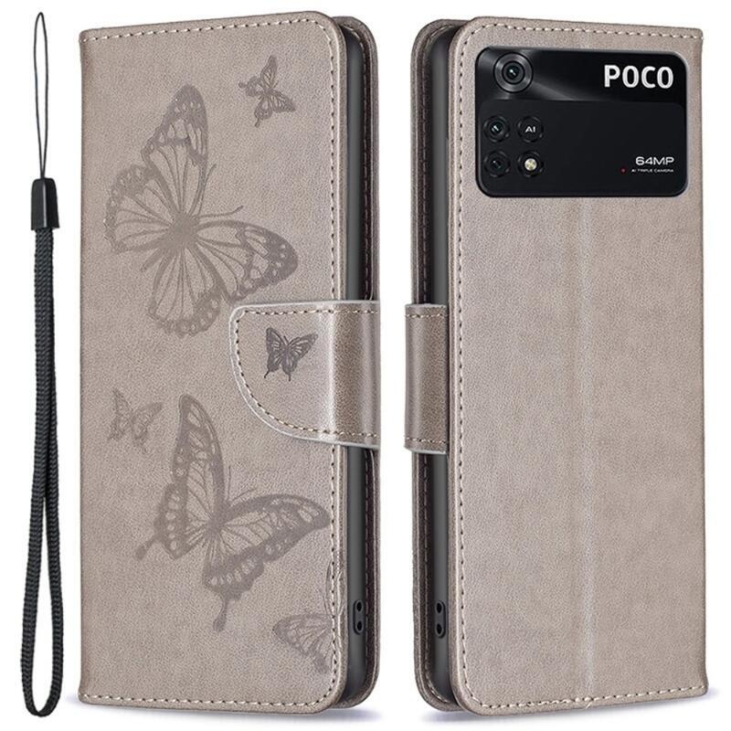 Pillangó PU bőr pénztárca tok Xiaomi Poco M4 Pro 4G - szürke