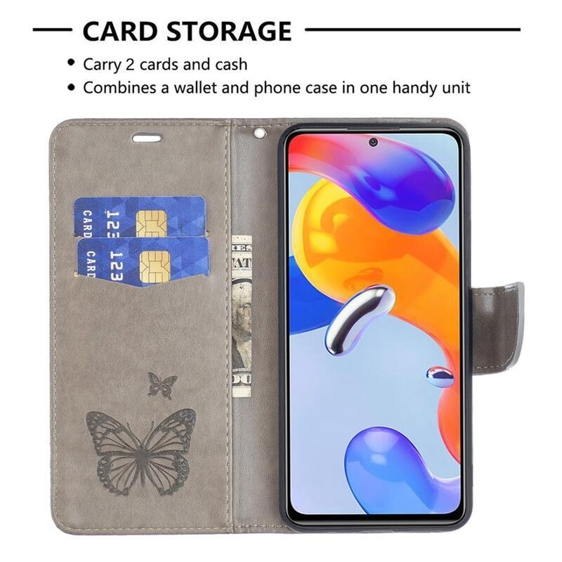 Pillangó PU bőr pénztárca tok Xiaomi Poco M4 Pro 4G - szürke