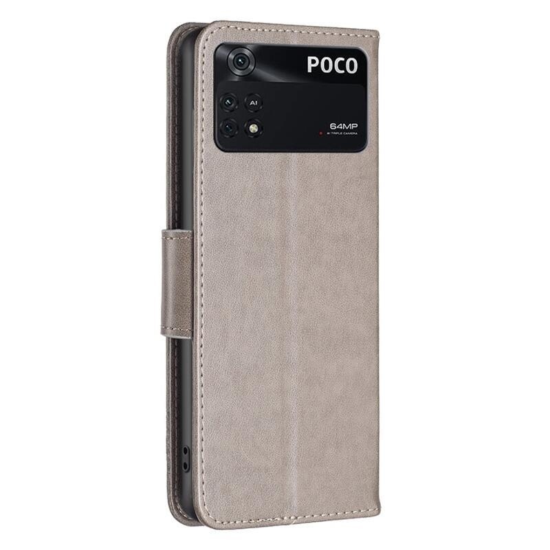 Pillangó PU bőr pénztárca tok Xiaomi Poco M4 Pro 4G - szürke