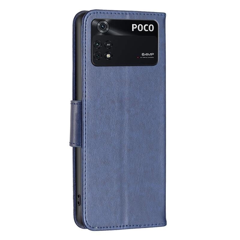 Pillangó PU bőr pénztárca tok Xiaomi Poco M4 Pro 4G - sötétkék