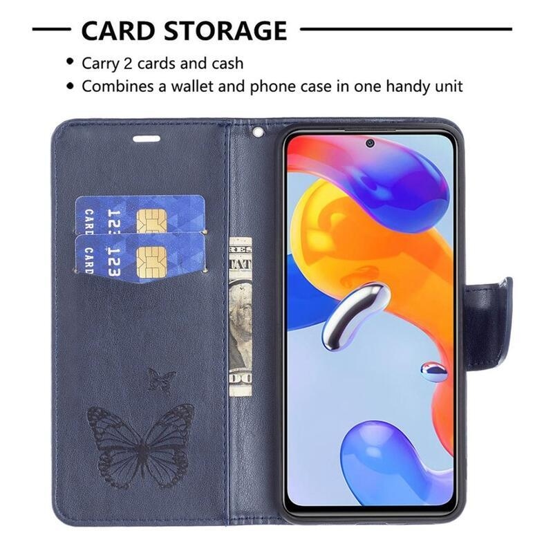 Pillangó PU bőr pénztárca tok Xiaomi Poco M4 Pro 4G - sötétkék