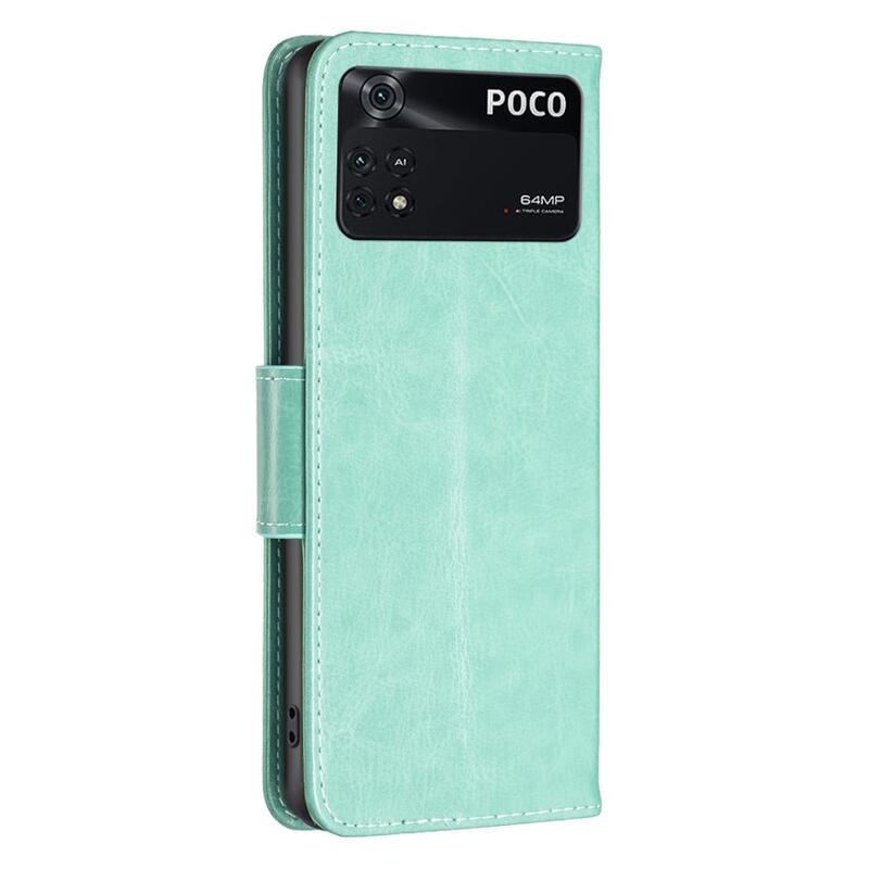 Pillangó PU bőr pénztárca tok a Xiaomi Poco M4 Pro 4G-hez - zöld