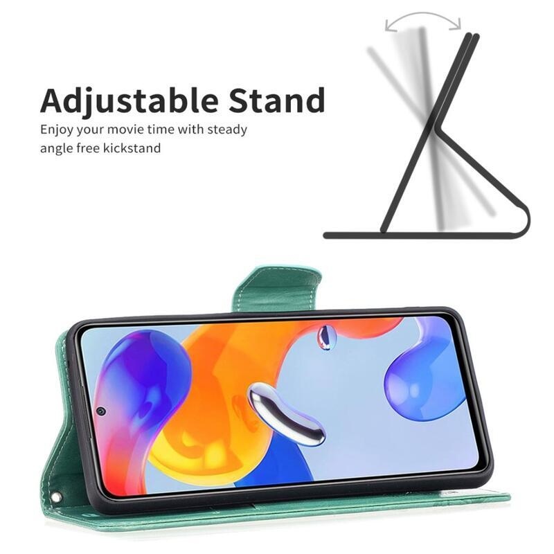 Pillangó PU bőr pénztárca tok a Xiaomi Poco M4 Pro 4G-hez - zöld