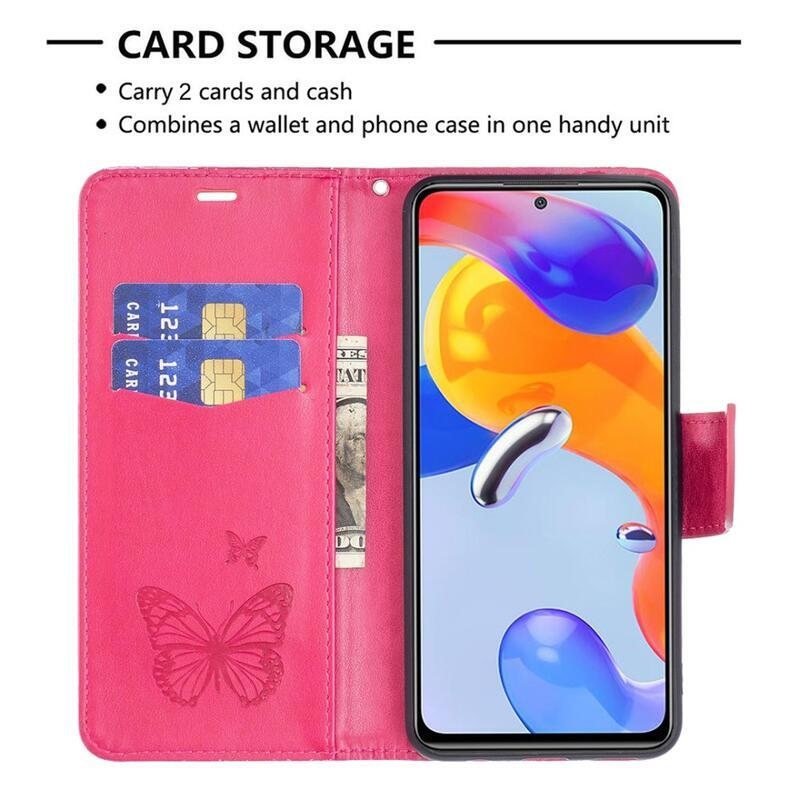Pillangó PU bőr pénztárca tok Xiaomi Redmi 10C - rózsa