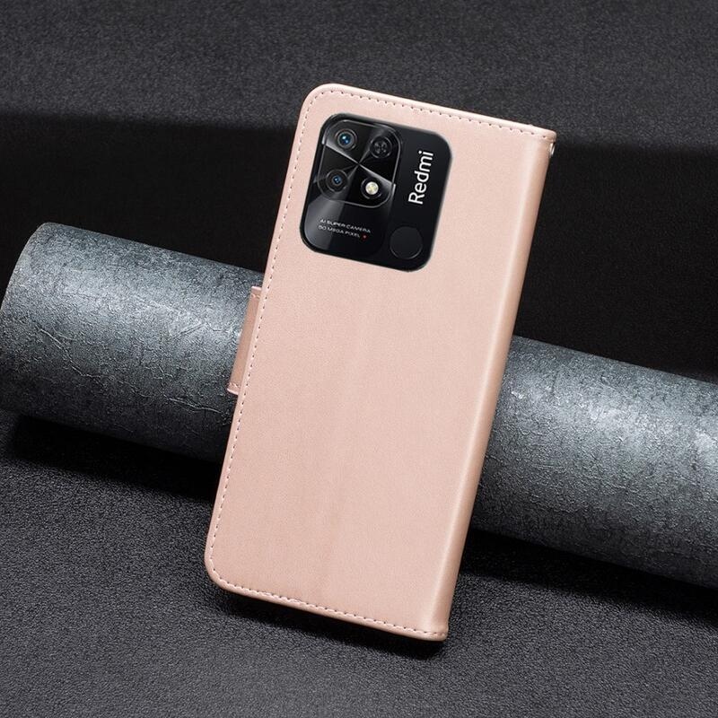 Pillangó PU bőr pénztárca tok Xiaomi Redmi 10C-hez - rózsa arany
