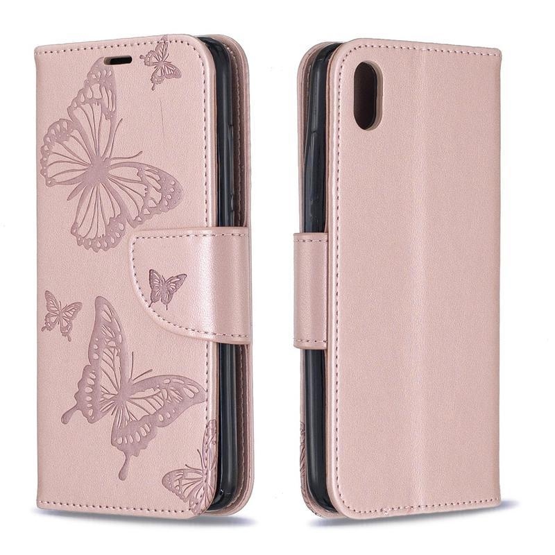 Pillangó PU bőr tok Xiaomi Redmi 7A - rózsa arany