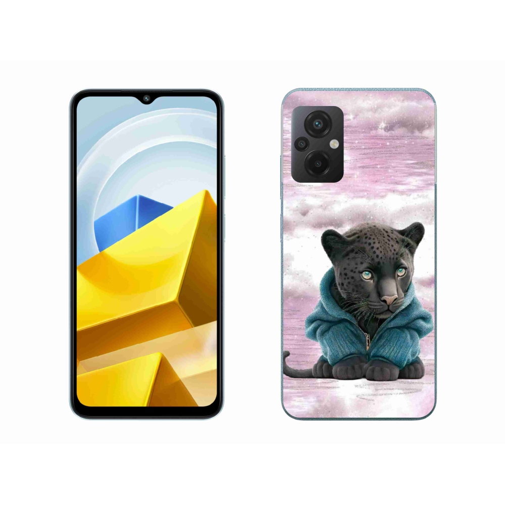 Gél borítás mmCase a Xiaomi Poco M5 4G-hez - fekete párduc pulóverben