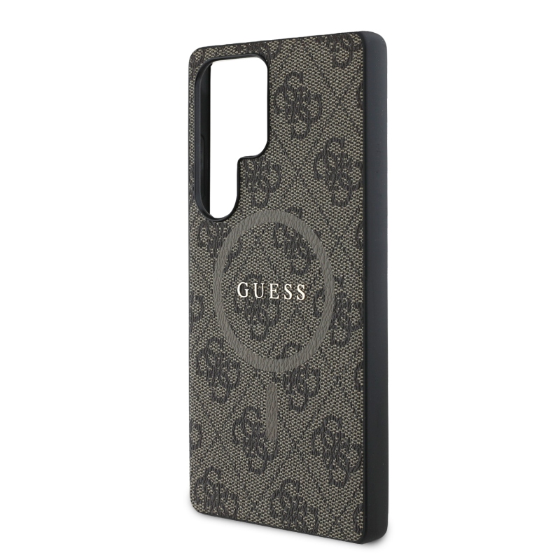 Guess PU bőr 4G színes gyűrűs MagSafe hátlap Samsung Galaxy S25 Ultra Brownhoz
