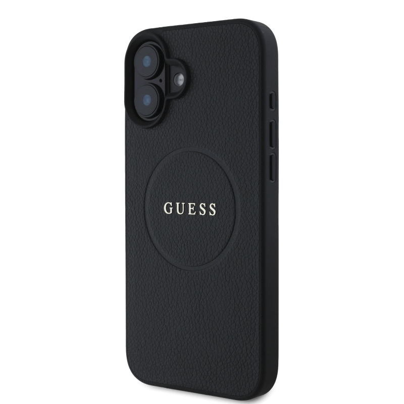 Guess PU szemcsés klasszikus logós MagSafe hátlap az iPhone 16 Plus készülékhez Fekete