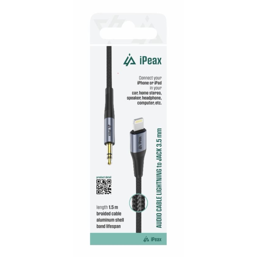 iPEAX adapter villám / 3,5 mm-es jack 1,5 m - fekete