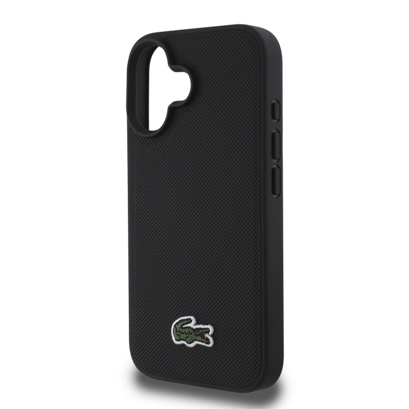 Lacoste Iconic Petit Pique Woven Logo MagSafe hátlap iPhone 16 Plus-hoz fekete