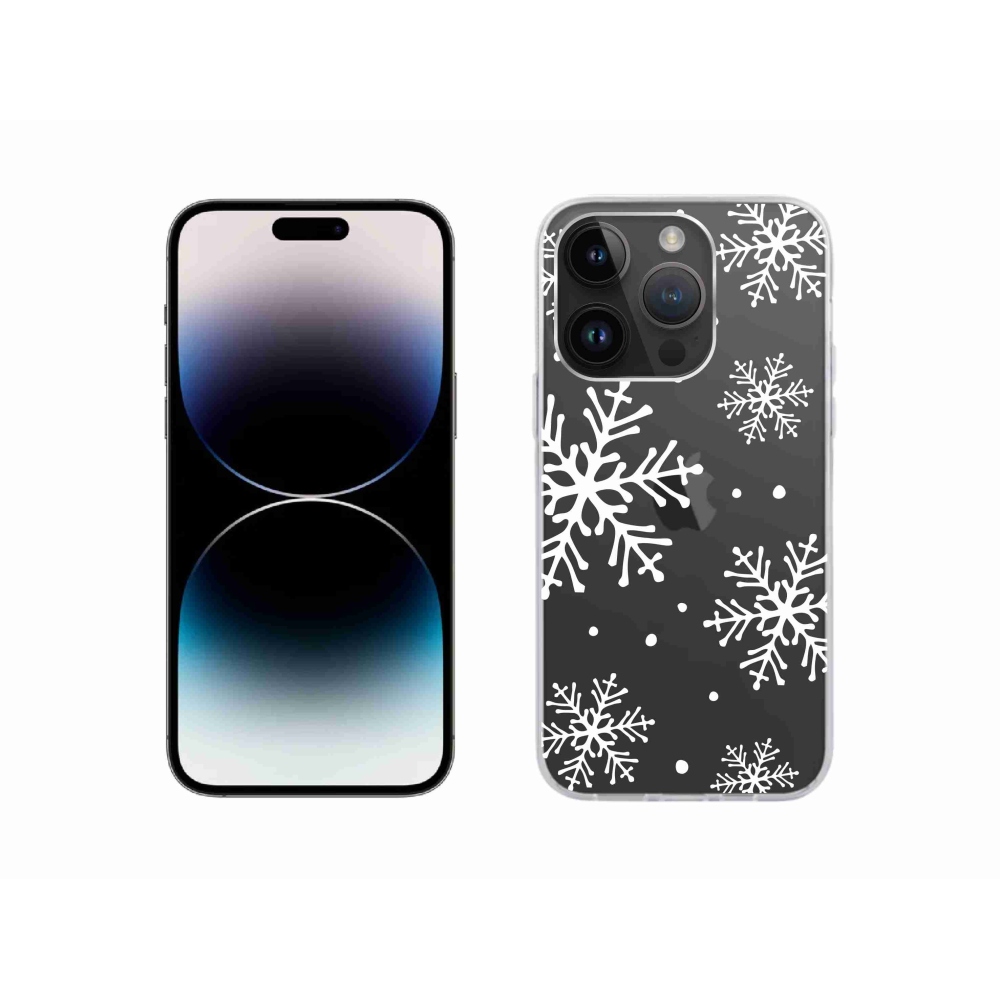 Gél borítás mmCase iPhone 14 Pro készülékhez - fehér pelyhek átlátszó háttéren