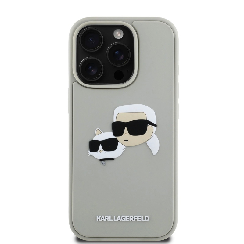 Karl Lagerfeld 3D gumiból készült duplafejű hátlap iPhone 16 Pro Max bézs színűre